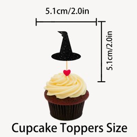 Black Glitter Silhouette 18pcs Cupcake Topper for Crown Witch Hat Theme Party Favors Decorations Women Girls Happy Birthday Party Decor Supplies
