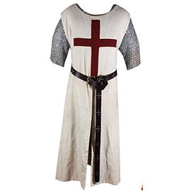 Hayat handicrafts Medieval Knight Crusader Maroon Templar Off-White Tunic Costume Renaissance SCA Size(S-6XL), White, XXXXX-Large