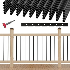 Belinova 25 Pack Hollow Round Deck Balusters 26" Balusters for Deck Railing Aluminum Deck Spindle Staircase Balusters Deck Railing Equipped with a Drill Bit + a Hole Position Ruler