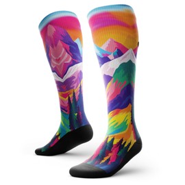 Outway Nature Trip Compression Knee High Socks for Women, Moisture-Wicking Athletic Long Knee High Socks for Women & Men with Arch Support, Colorful Design, Size M/L