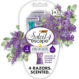 BIC Soleil 4 Escape - Maquinillas de afeitar desechables para mujer con 4 cuchillas, afeitado cómodo, mango perfumado lavanda y eucalipto para mujer, 