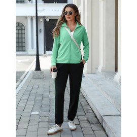 Marvmys Jogging Suit for Women 2 Piece Set Long Sleeve Jogger Sweatsuit Lounge Set Two Piece Color Block Tracksuit Green M