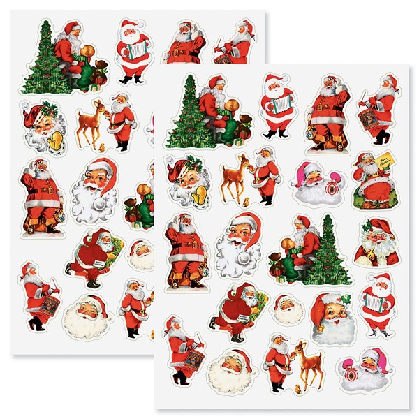 CURRENT Retro Santa Christmas Stickers - 40 Stickers, Two 8-1/2" x 11" Sheets, Holiday Themed, Great for Teachers, Students, Scrapbooking, DIY Arts and Crafts, Gift Wrap