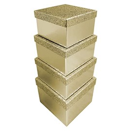 Clairefontaine X-31052-BXC Set of 4 Square Boxes Box 1 16 x 16 x 9.6 cm Box 2 18 x 18 x 10.8 cm Box 3 20 x 20 x 12 cm Box 4 22 x 22 x 13.2 cm with Glitter Gold 1 Set
