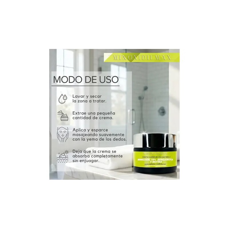 Minoxidilmax 15% + Bergamota + Biotina Crema Cabello Y Barba