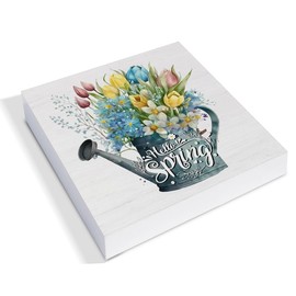 Spring Decor, Rustic Hello Spring Wood Sign Flowers Art Decorations Tabletop Shelf Desk Home Decor, 5 X 5 Inches