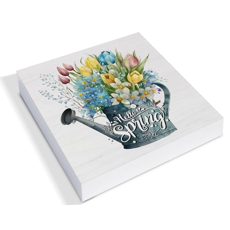 Spring Decor, Rustic Hello Spring Wood Sign Flowers Art Decorations