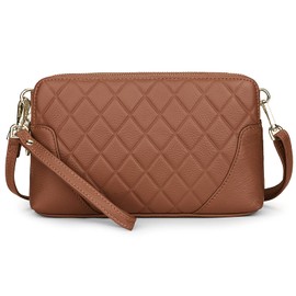 YALUXE Womens Wristlet Real Leather Quilted double zippers Large Clutch Wallet Shoulder Strap