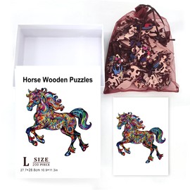GLOBLELAND 200Pcs Horse Wooden Jigsaw Puzzles for Adults 28.8x27.7cm Wood Adult Puzzles Unique Shaped Wooden Puzzles Animal Colorful Jigsaw Puzzles for Christmas Birthday Gifts Family Games