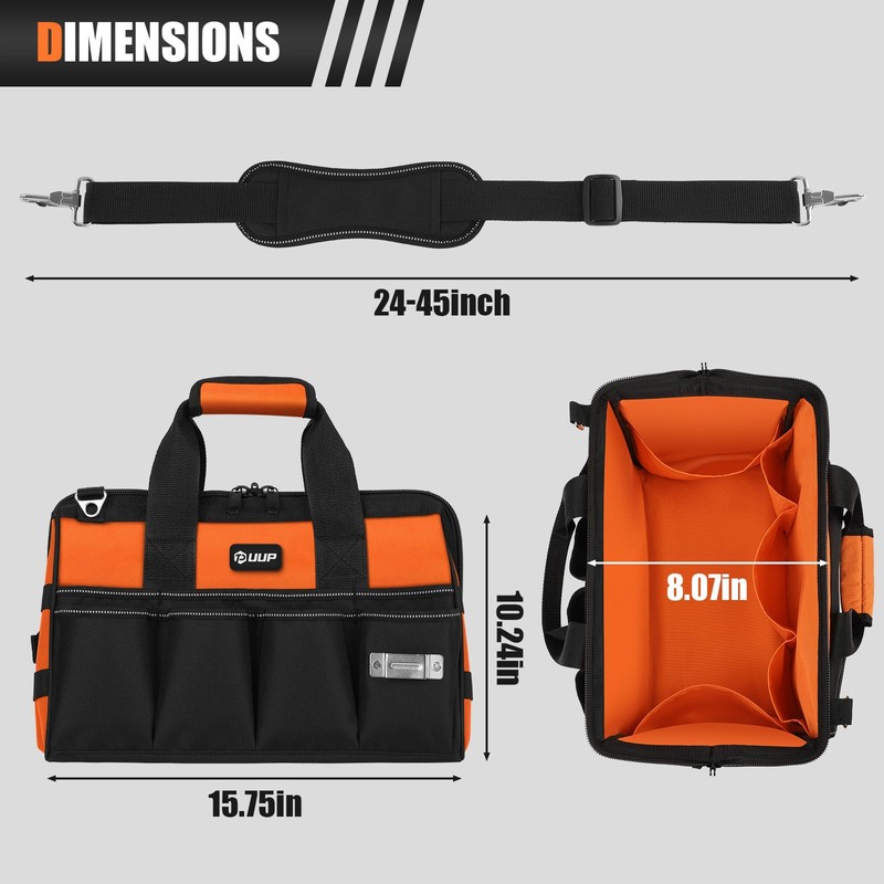UUP Heavy Duty Tool Bag 15-Inch, 16-Pocket Portable Soft Tool