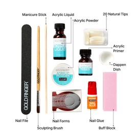 GOLDFINGER Professional Complete Acrylic Kit, Full Manicure Set with Acrylic Clear Powder and Liquid, Extended Tip Variety & Enhanced Essential Tools, Nail Glue Included