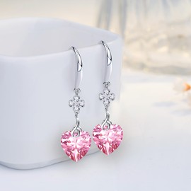 Women Drop Earrings 925 Sterling Silver 5A Pure Brillant Heart Cut 10mm Cubic Zirconia Love Heart Dangle Earrings, Silver Jewelry Gift for Wife Girlfriend