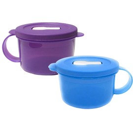 Tupperware Set of 2 CrystalWave Soup Mugs Blue and Purple