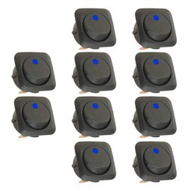 Mintice™ 10 X 25mm Car Vehicle Boat Truck Round Rocker Toggle Switch Blue LED Light On-off SPST Control 12V 25A