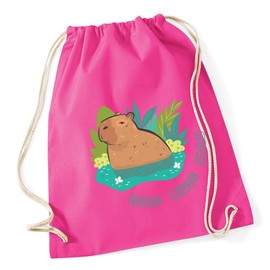 Hippowarehouse Good Vibes Only capybara Drawstring Cotton School Gym Bag 37cm x 46cm, 12 litres