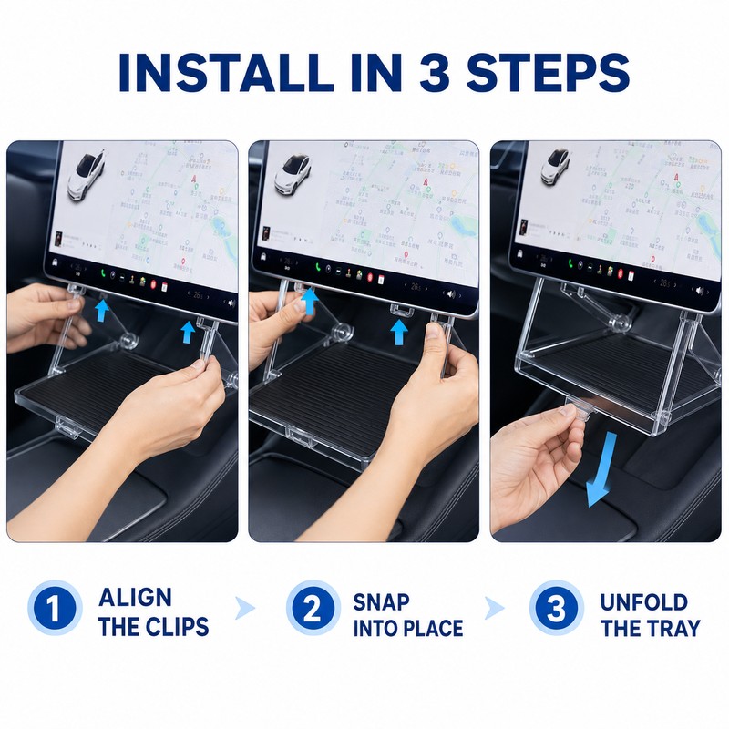 Magnetic Foldable Under-Screen Storage Organizer for Model 3 Highland &