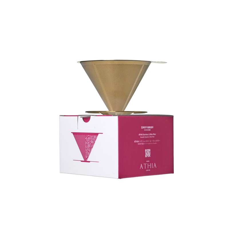 ATHIA Golden Stainless Steel Reusable Coffee Filter, Pour Over Cone