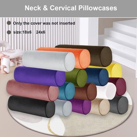 Tinbolunce Neck Roll Pillowcases with Zipper - Full Moon Bolster/Round Cylinder Pillow Case Covers for Bedroom, Living Room, Sofa - Solid Color Neck Cervical Pillowcase Cover 24 x 6 (Navy Blue)