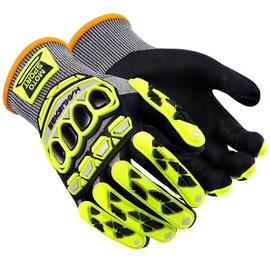 MANUSAGE Safety Work Gloves Microfoam Nitrile coated, Anti Vibration Gloves With TPR Impact Protection, Touchscreen Gloves For Riding, Construction, Mechanic, Yellow, M, 1 Pair
