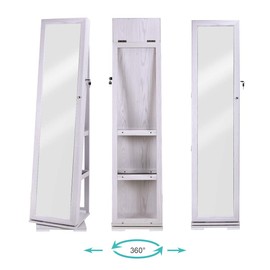 soges Lockable Jewelry Cabinet with Full Length Mirror, 360 Degree Rotatable Jewelry Organizer Cabinet,Standing Large Jewelry Armoire Cabinet Full Mirror Jewelry Holders,White