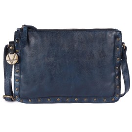 Genuine Italian Leather Boho Studded Crossbody Shoulder Bag - Stylish, Durable, & Perfect for Everyday Use for women, Navy, Medium