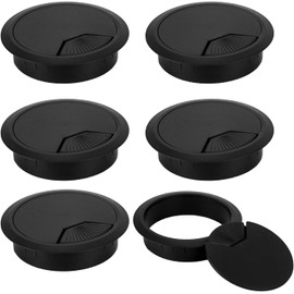 8 Pack 60mm Plastic Desk Cable Grommets, Black Wire Organizer Caps, Round PC Computer Port Cable Hole Cover Plug Bushings, Perfect for Hide Data Cords in Office Desk, TV Stands, Tabletops and More