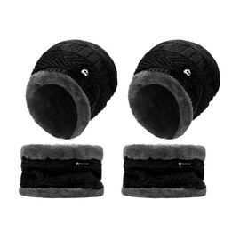 Bluelander Gorros de Invierno con Bufanda para Hombre y Mujer, Conjunto de Bufanda con Gorro, Forro de Lana, A Prueba de Viento de Invierno (MX/US, Alfa, Talla única, Negro - 2 Piezas)