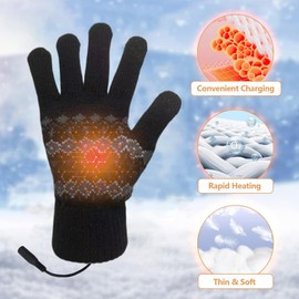 Nircho USB Heated Gloves for Men and Women, Winter Double-Sided Heating Touchscreen Gloves, Adjustable Temperature Gloves, Winter Outdoor Non-Slip Warm Gloves, black