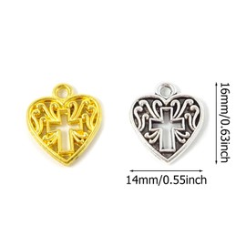 yueton 60PCS Alloy Hollow-out Love Heart Shaped Cross Charms Pendant for Jewelry Making and DIY Crafts