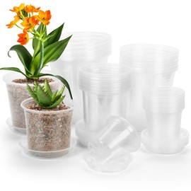 DUNPUTE DUNPUTE 40 Pack 4/5/6/7 Inch Clear Nursery Pots with Drainage and Saucer, Clear Plastic Planter Pots for Plants, Flexible Seed Starting Pots for Succulents, Small Herbs, Annual Flowers
