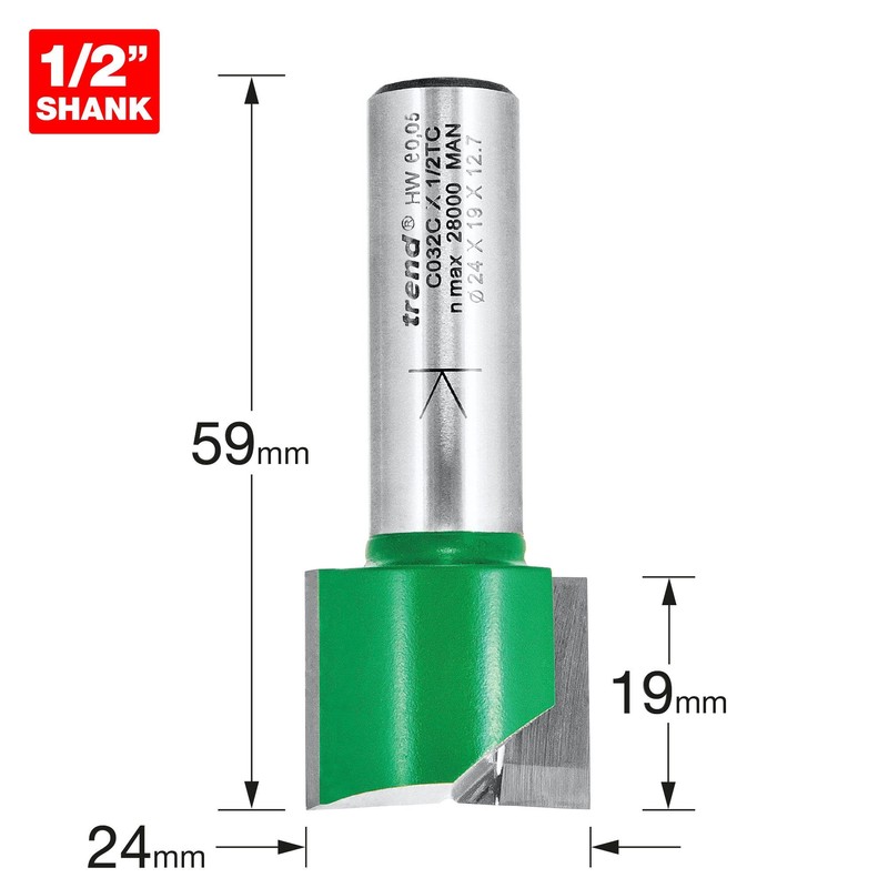 Trend CraftPro Straight Two Flute Router Cutter Bit, 1/2 Inch
