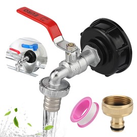 IBC Outlet Tap, 1000L Water Tank Accessories, IBC Tank Adapter with 3/4 Inch Ball Valve Made of Alloy for Rainwater Tank and Rain Butt, Rainwater Tank IBC Tank Accessories
