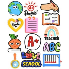 SAFITOYA Back to School Shoe Charms, PVC Decorative Accessories for Shoes and Wristbands, First Day School Party Supplies (14pcs School Study)