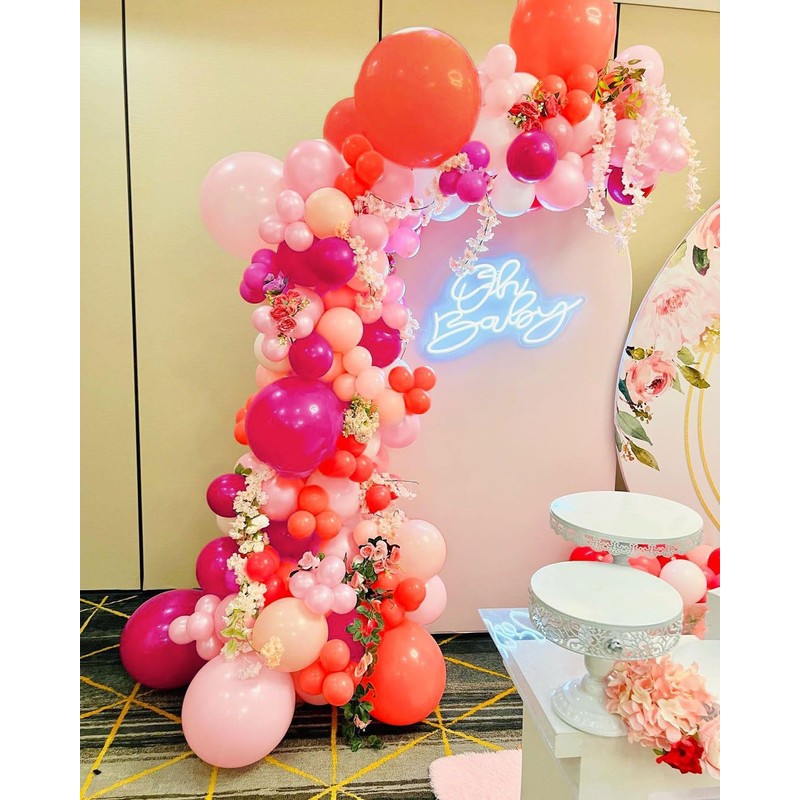 Pink and Rose Red Balloons Garland Double Stuffed Baby Pink