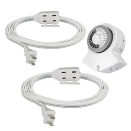 Clear Power 2-Outlet Indoor Mechanical Timer with 6 ft and 9 ft SPT-2 White 3-Outlet Indoor Extension Cords, CPCO95001