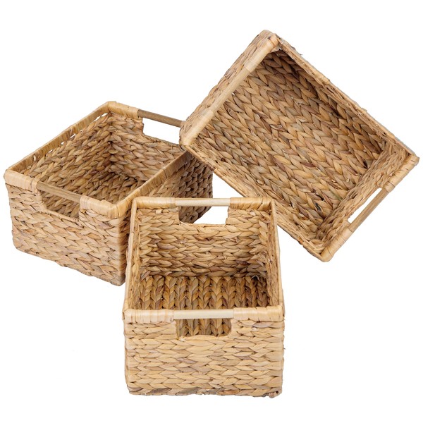 Large Wicker Basket Rectangular with Wooden Handles for Shelves, Water
