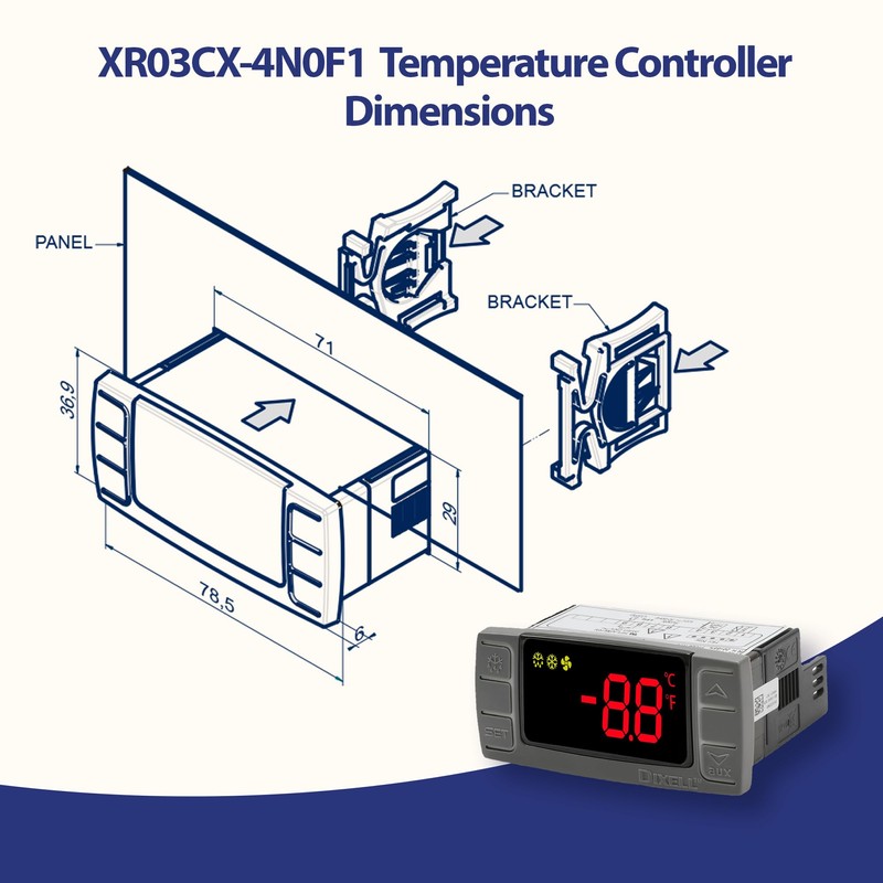 Digital Temperature Controller XR03CX-4N0F1 for Commercial Refrigeration, 120V 50-60Hz, Compatible