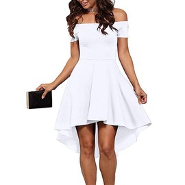 Sarin Mathews Women Off The Shoulder Short Sleeve High Low Cocktail Skater Dress White 2XL