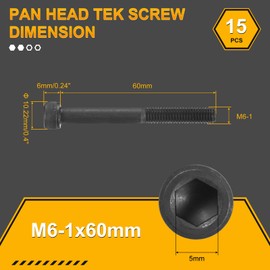 DTGN M6-1x60 Socket Head Cap Screws Bolts - 15Pack - Good for Road Bicycle, Mountain Bike, Auto, Motorcycle - Carbon Steel Hex Head Metric Screws, Black