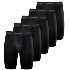 Expertoftio Men's Underwear 9 Inch Long Leg Boxer Briefs for Men, Performance, Moisture Wicking Pack of 5, Anting Chafing, Fly, All Black,M