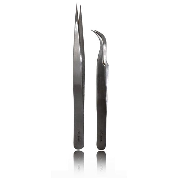 Alluring Silver Straight & Curve Tweezers for Eyelash Extension