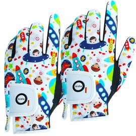 Golf Gloves Kids Left/Right Hand 2 Pack, Breathable Boys Girls Sport Gloves Golf Gift Set for Junior Youth Toddler (White&Black, S, Left)