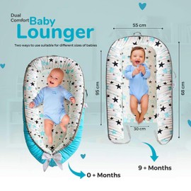 Baby Lounger - Baby Lounger Pillow for Newborn 0-24 Months - 100% Cotton Breathable & Soft Infant Nest for Co Sleeping, Tummy Time & Play, Portable Baby Floor Seat for Travel - Newborn Essentials Gift