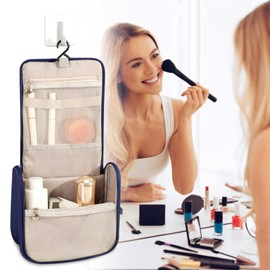 Hanging Waterproof Wash Bag, Cosmetic Bag, Travel Bag, Easy Storage, Fashionable, Foldable, Portable Cosmetic Bag, Go Roller (Navy, One Size)