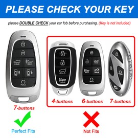 for Hyundai Key Fob Cover, Premium TPU Key Case Shell for 2024 2023 2022 Hyundai Sonata, Santa Fe, Nexo, Tucson, Palisade, Remote Smart Car Key Fob Protector（7 Buttons Black）