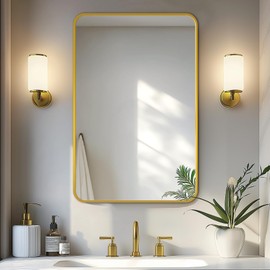 Delma Bathroom Mirror, Black Framed Bathroom Mirror for Over Sink, High-Definition Vanity Mirror, Versatile Mirror for Bathroom, Hangs Horizontally or Vertically(30x20, Gold)