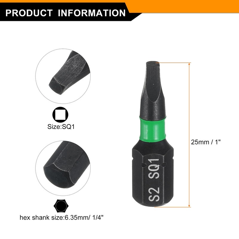 sourcing map 2pcs SQ1 Square Screwdriver Bit 1/4" Hex Shank