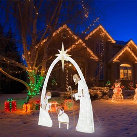 Outdoor Christmas Decoration Lighted Outdoor Nativity Set 5Ft Jesus Nativity Scene with LED Lights for Holiday Lawn Garden Decor Does not apply - Color: C (200004891)