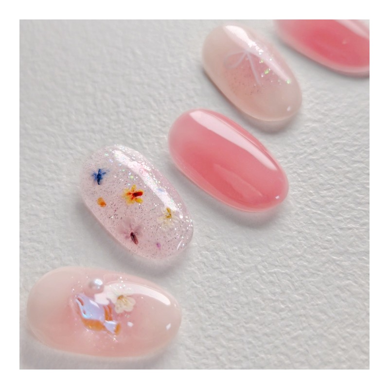Fleur Handmade Nail Tips Fresh Flower Nails - Almond Short