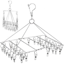 WudTus Folding Laundry Hanger, 36 Pinch Hanger, Laundry Dryer, Stainless Steel Rotating Laundry Hanger, Corner Hanger, Designed to Last and Last Against UV Degradation, For Indoor and Outdoor Use, Strong Spring Jeans, Windproof Hook, Suitable for Stockin